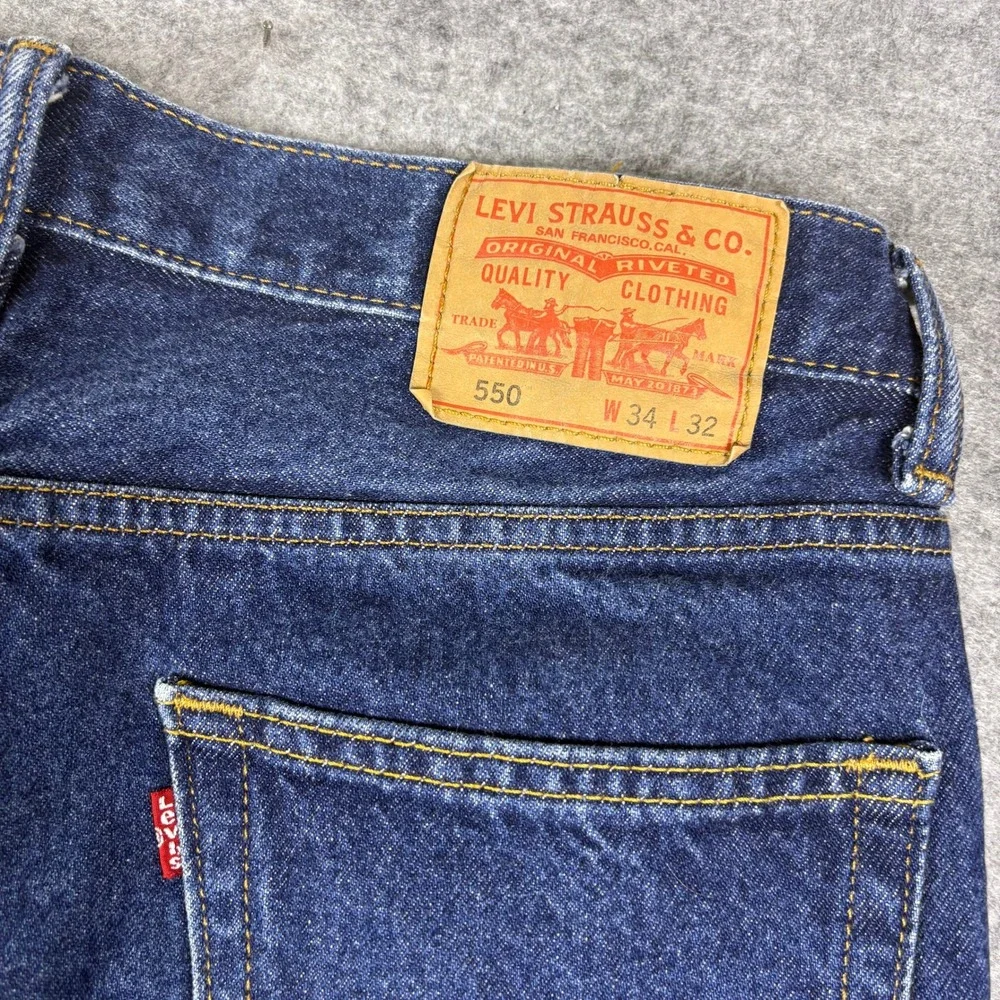 Levis 550 Relaxed Fit Tapered Leg Jeans Dark Wash Indigo Blue Mens 34x32